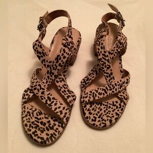 Madewell Alyssa Leopard Print Calf Hair Block Heel Strappy Sandals Size 8.5